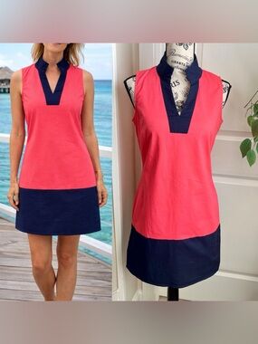 STS Sail to Sable Sleeveless Colorblock Tunic Dress Coral & Navy Sz XS